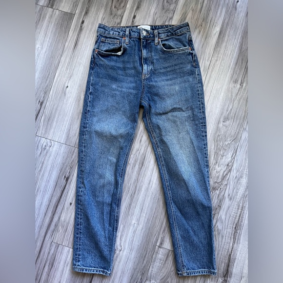 ZARA BLUE DENIM HIGH WAIST STRAIGHT ANKLE CROPPED JEANS Size US 6 - Picture 1 of 8